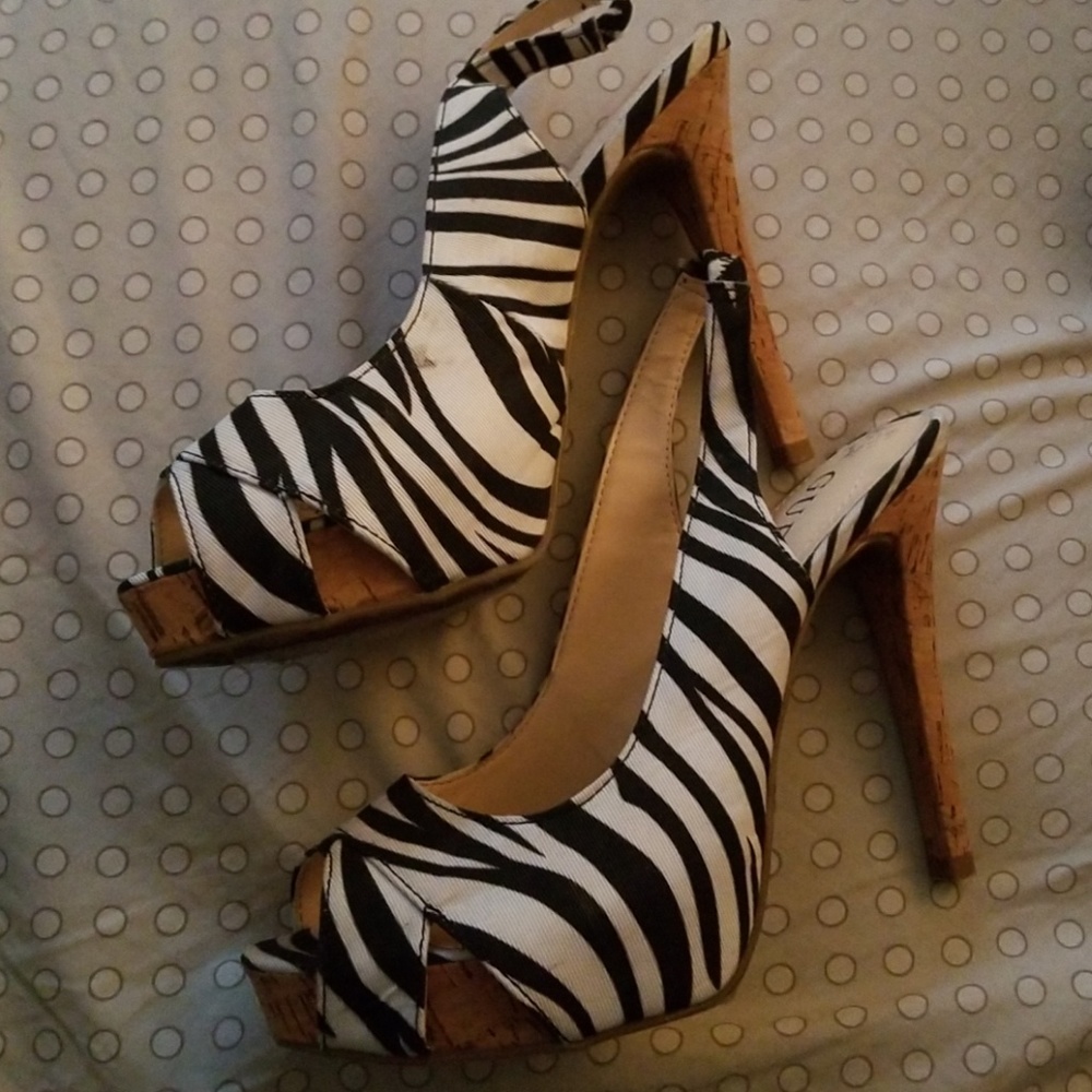 Guess Zebra Print Peep Toe Heels